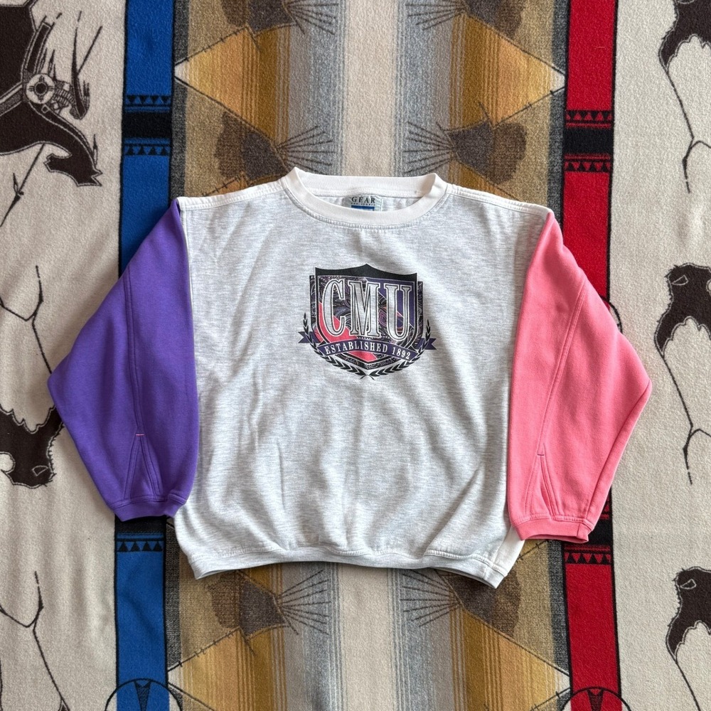 Vintage Gear For Sports CMU Colorblock Sweatshirt Gray Pink Purple XL